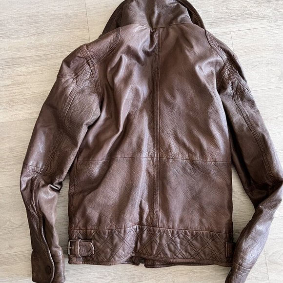 SUPERDRY VINTAGE TARPIT LEATHER MOTO JACKET WITH FAUX FUR COLLAR-SMALL - Picture 2 of 9